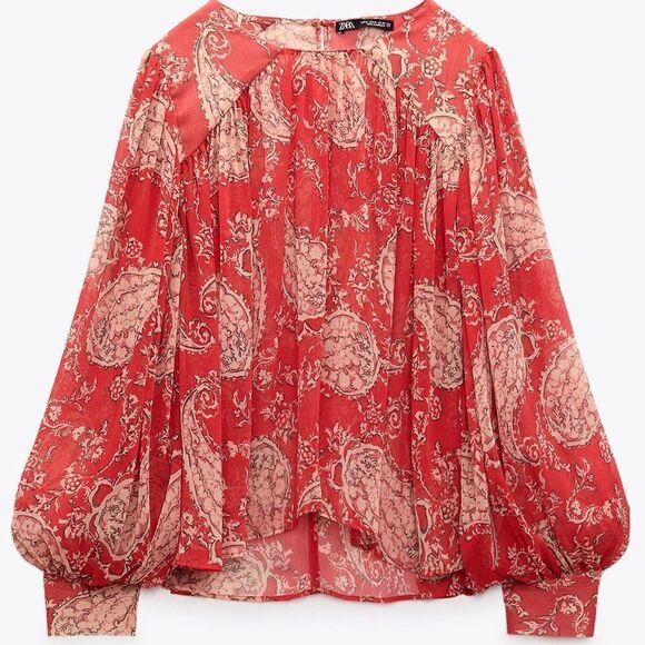 ZARA Chiffon Blouse Floral Print Balloon Sleeves New - Picture 1 of 9